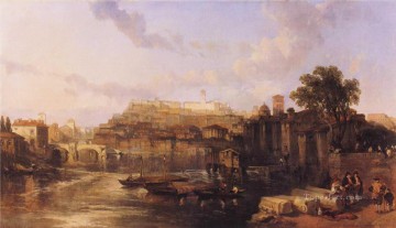 デビッド・ロバーツRA Painting - パラティーノ山とアヴェンティーノ山を望むテヴェレ川のローマの眺め 1863 デヴィッド・ロバーツ